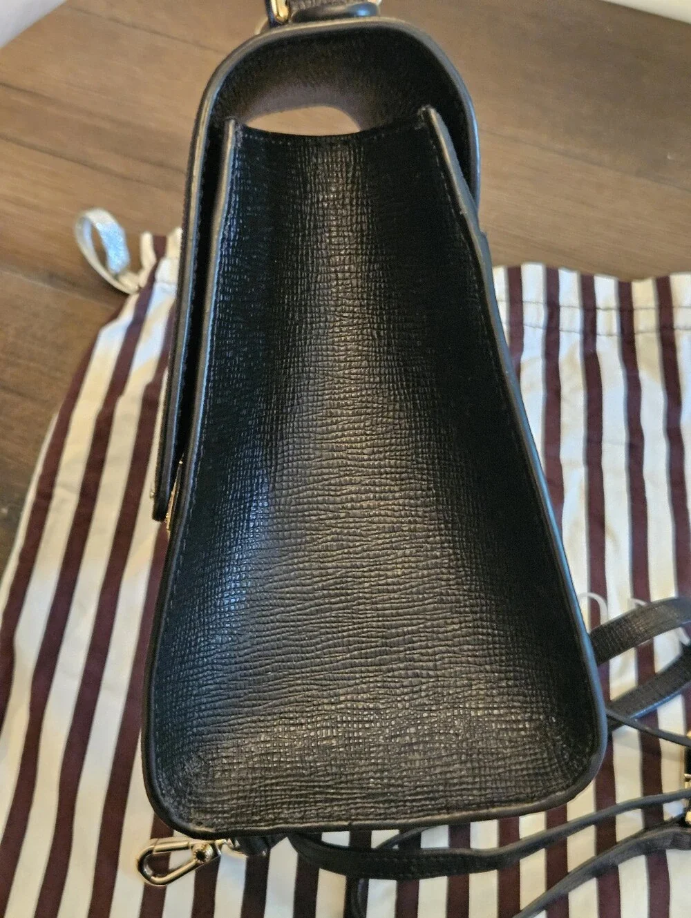 Henri Bendel West 57th Black Leather Satchel Crossbody Top Handle Bag Dust Bag
